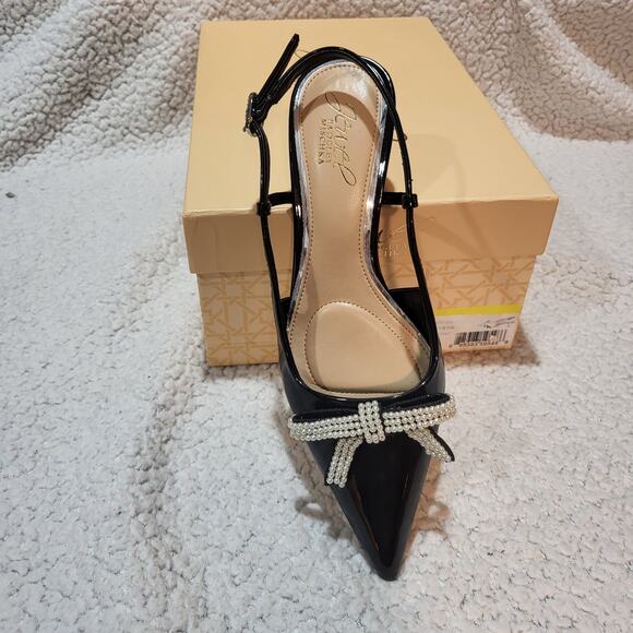 NEW Jewel Badgley Mischka Krystia Slingback Kitten Heels with Pearled Bow SIZE 5 - Picture 1 of 7
